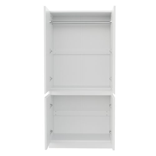 Armoire 70 X 40 X 170 Cm, 4 Portes, Grand Espace De Rangement, Bois Et Métal, Blanc
