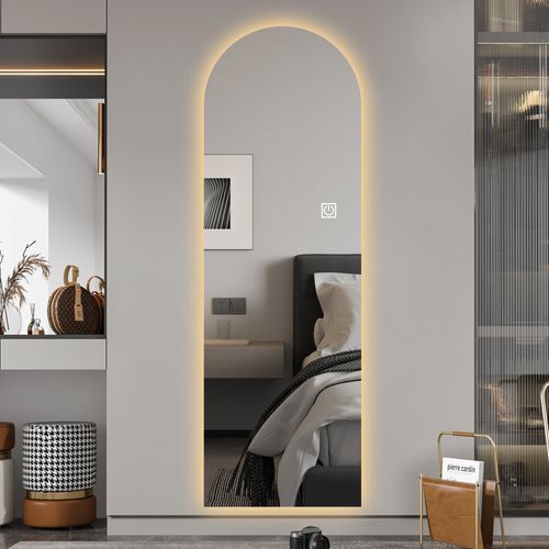 Miroir Sur Pied Ou Mural LED 165x50 Cm Verre Argenté, Intensité Réglable