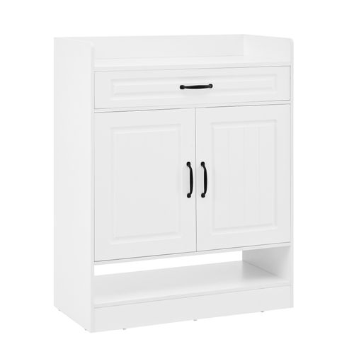 Meuble à Chaussures 75×36×95,5 Cm Blanc – Étagères Réglables, Tiroir, Poignées Métal Noir