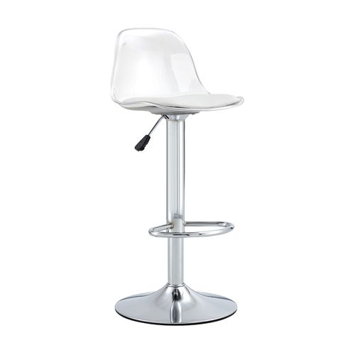 Lot De 2 Tabourets De Bar Pivotants Réglables H.81,8–99 Cm, Dossier Transparent, Pieds Métal Argenté