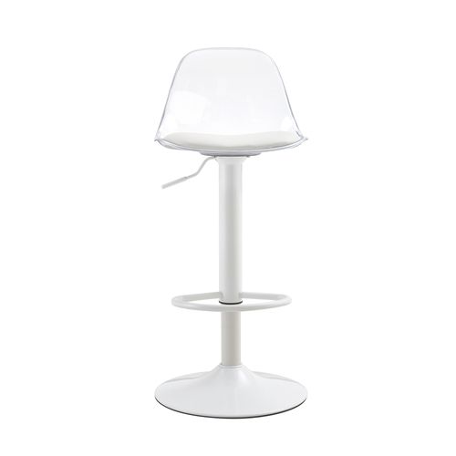 Lot De 2 Tabourets De Bar Pivotants Réglables H.81,8–99 Cm, Dossier Transparent, Pieds Métal Blancs