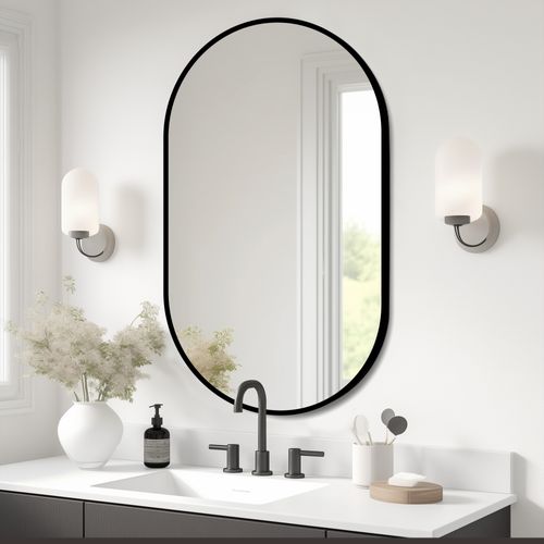 Miroir De Salle De Bain Ovale 50x80 Cm En Verre Argenté, Suspension Horizontale/verticale