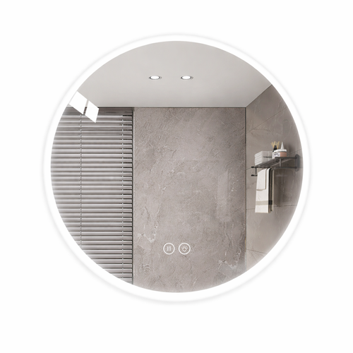 Miroir LED Rond 80 Cm En Verre Et Métal Argenté, Anti-buée, 3 Températures