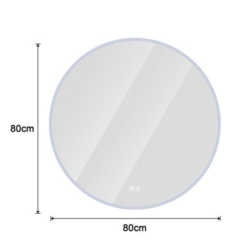 Miroir LED Rond 80 Cm En Verre Et Métal Argenté, Anti-buée, 3 Températures
