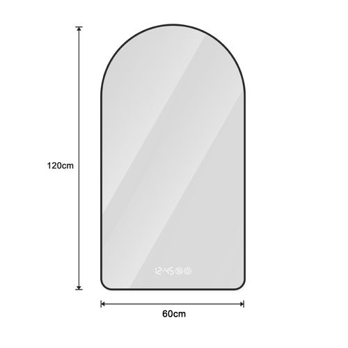Miroir LED Arqué 60x120 Cm, Cadre Noir Et Argent, Métal, Anti-buée, Tactile, 3 Températures