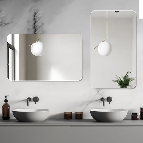 Miroir Mural De Salle De Bain 70x90 Cm En Verre Argenté, Sans Cadre