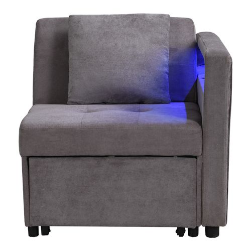 Fauteuil Convertible, Canapé-lit L.177 Cm 3-en-1 En Lin Gris Foncé Avec LED Et Ports USB/type-c