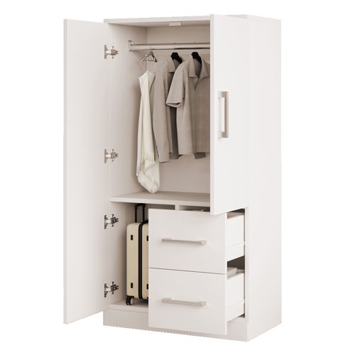 Armoire Enfant Blanc 70x40x135 Cm, 2 Portes Et 2 Tiroirs, Grande Rangement