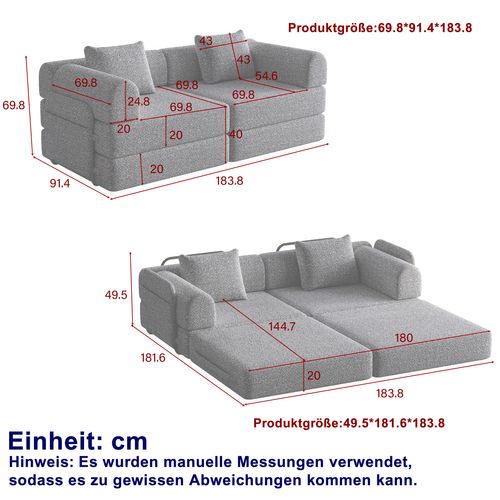 Canapé Convertible 2 Place Modulable Tissu Chenille Noir Avec Rangement Accoudoir, Cadres Métal