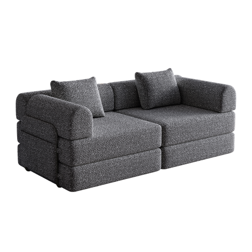 Canapé Convertible 2 Place Modulable Tissu Chenille Gris Avec Rangement Accoudoir, Cadres Métal