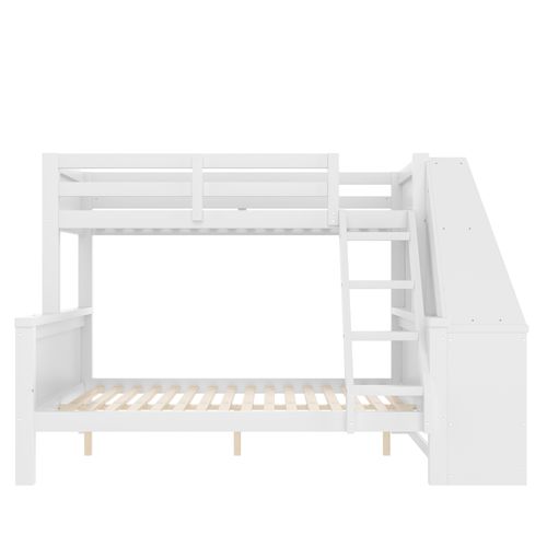 Lit Superposé 90/140x200 Cm Avec Bureau Intégré Et 3 Tiroirs, Pin Blanc