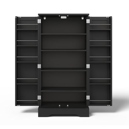 Buffet De Cuisine Noir, Armoire Haute 120x60x40 Cm, 2 Portes, LED Rechargeable, Finition Bois