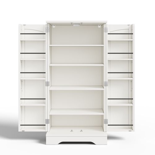 Buffet De Cuisine Haut.120cm Blanc, 2 Portes, Éclairage LED à Capteur, Étagères Réglables