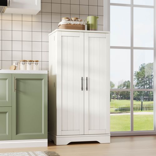 Buffet De Cuisine Blanc, Armoire Haute 120×60×40 Cm 2 Portes, Éclairage LED à Capteur