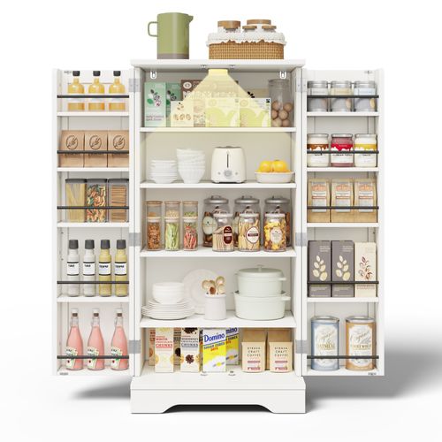 Buffet De Cuisine Blanc, Armoire Haute 120×60×40 Cm 2 Portes, Éclairage LED à Capteur