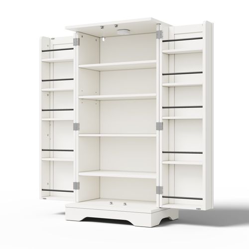 Buffet De Cuisine Blanc, Armoire Haute 120×60×40 Cm 2 Portes, Éclairage LED à Capteur