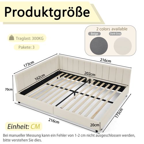 Lit Adulte 160x200 Cm 2 Places Velours Beige, Tête Haute, Structure Bois Et Métal