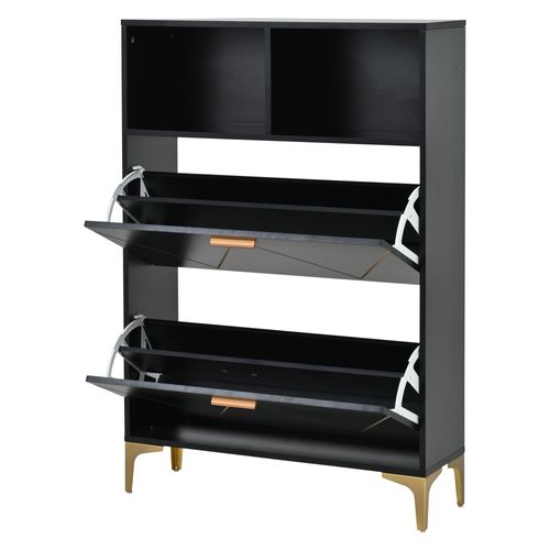 Meuble à Chaussures Noir Et Pieds Métal — 2 Portes Battantes, 4 Compartiments