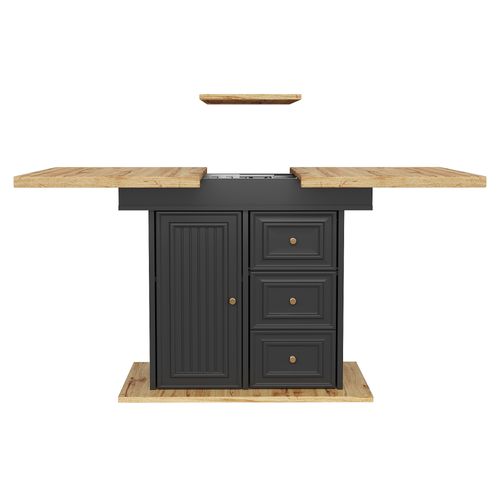 Table à Manger Extensible 110–140 X 80 X 75 Cm Avec Portes Et 2 Tiroirs, Bois Naturel Et Métal