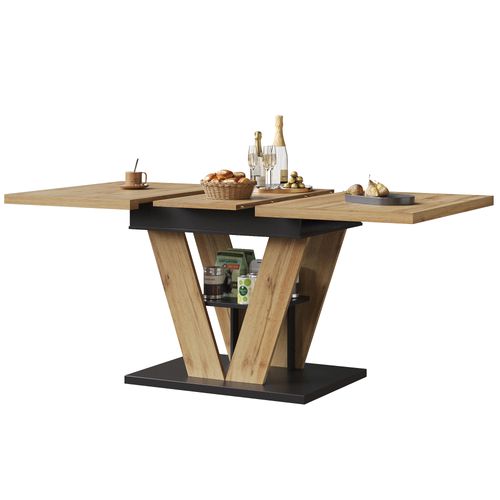 Table à Manger Extensible 110-140 Cm Avec Rangement, Plateau Effet Bois Naturel, Pieds Métal