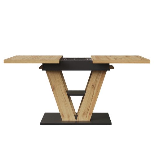 Table à Manger Extensible 110-140 Cm Avec Rangement, Plateau Effet Bois Naturel, Pieds Métal