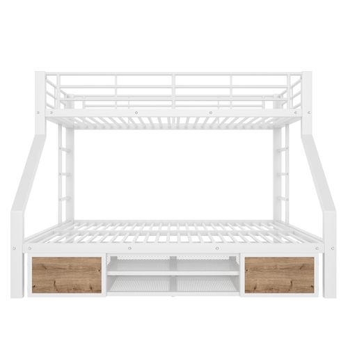 Lit Superposé 90x200/140x200 Cm Avec Meuble à Chaussures Et 2 Rangements, Métal Blanc