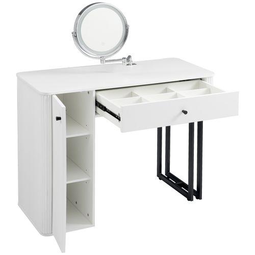 Coiffeuse, Table De Maquillage Blanche, Miroir LED Dimmable, 1 Tiroir + 1 Porte, Cadre Métal