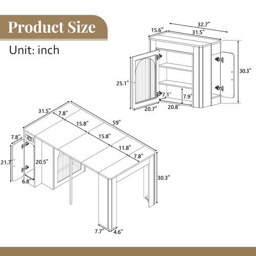 Îlot De Cuisine, Table De Bar Bois Et Blanc LED Extensible à Roulettes, Rangement, Prises USB/type‑c