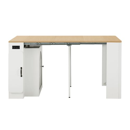 Îlot De Cuisine, Table De Bar Bois Et Blanc LED Extensible à Roulettes, Rangement, Prises USB/type‑c