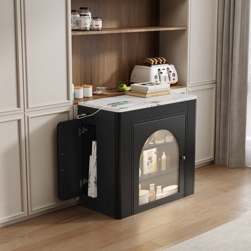 Îlot De Cuisine, Table De Bar Noir Et Blanc LED Extensible à Roulettes, Rangement, Prises USB/type‑c