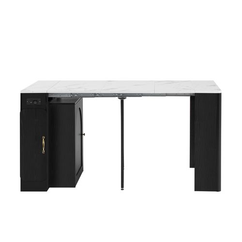 Îlot De Cuisine, Table De Bar Noir Et Blanc LED Extensible à Roulettes, Rangement, Prises USB/type‑c