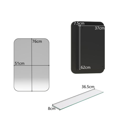 Miroir Avec Rangement Salle De Bain Noire, Cadre Métal, Armoire Cachée, Étagères Réglables