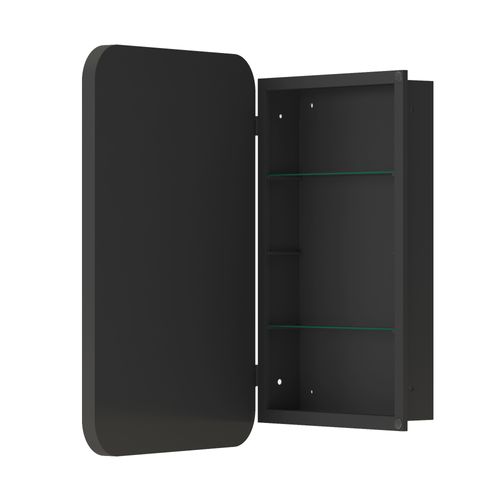 Miroir Avec Rangement Salle De Bain Noire, Cadre Métal, Armoire Cachée, Étagères Réglables