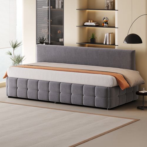 Lit Enfant 90x200 Cm Velours Gris Foncé Avec Coffre De Rangement Hydraulique Et Sommier à Lattes