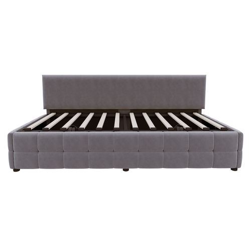 Lit Enfant 90x200 Cm Velours Gris Foncé Avec Coffre De Rangement Hydraulique Et Sommier à Lattes