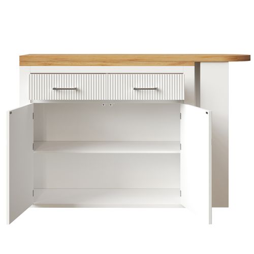 Table Bar Extensible 137-215×39×102,3 Cm Blanc Avec 1 Tiroir Et 2 Étagères