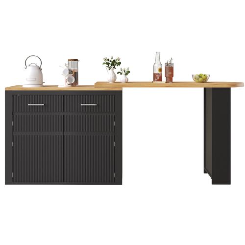 Table De Bar Extensible 137-215×39×102,3 Cm Avec Tiroir Et 2 Étagères, Plateau Pivotant