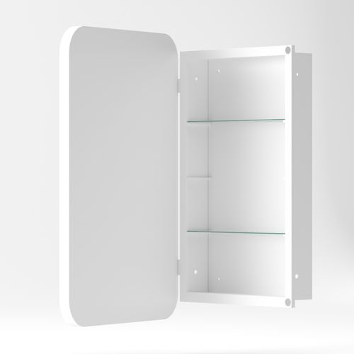 Miroir Avec Rangement Salle De Bain Blanche, Cadre Métal, Armoire Cachée, Étagères Réglables