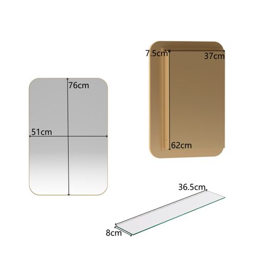 Miroir Avec Rangement Salle De Bain Dorée, Cadre Métal, Armoire Cachée, Étagères Réglables