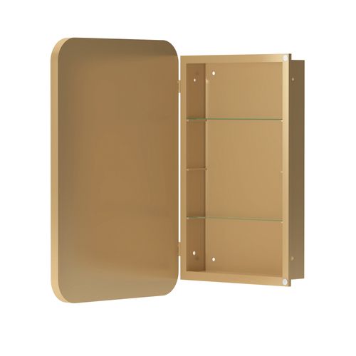 Miroir Avec Rangement Salle De Bain Dorée, Cadre Métal, Armoire Cachée, Étagères Réglables