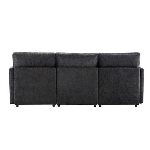 Canapé D'angle 3 Places 216x161 Cm Tissu Chenille Gris Avec Pouf Et 4 Coussins