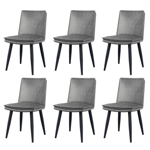 Lot De 6 Chaises De Salle à Manger Gris, Assise Double Couche, Pieds Métal, Style Moderne