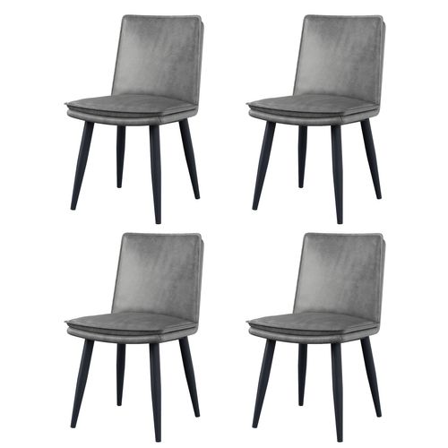 Lot De 4 Chaises Salle à Manger Gris, Assise Rembourrée Double Couche, Pieds Métal, Style Moderne