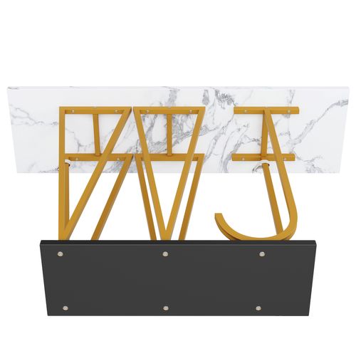 Table Console D'entrée 120x29,5x80 Cm, Plateau Effet Marbre Blanc, Pieds Métal Doré