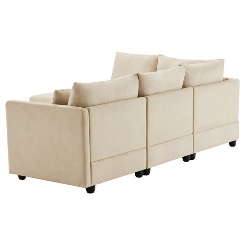 Canapé D'angle 5 Places 220x194x85 Cm Avec Pouf, Tissu Coton Et Lin Beige