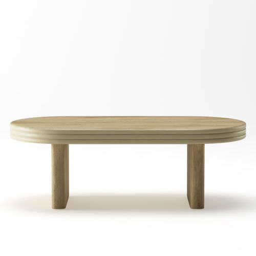 Table Basse Ovale 120×60×41,5 Cm Finition Bois Naturel, Style Mid-century