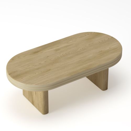 Table Basse Ovale 120×60×41,5 Cm Finition Bois Naturel, Style Mid-century