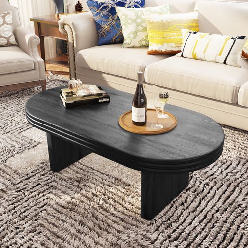 Table Basse Ovale 120×60×41,5 Cm Finition Bois Noir, Style Mid-century