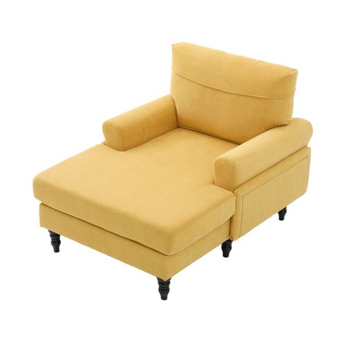 Fauteuil Relax En Chenille Jaune Moutarde Avec Poches Latérales 125,5x97x86 Cm