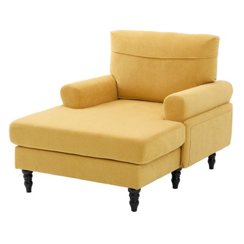 Fauteuil Relax En Chenille Jaune Moutarde Avec Poches Latérales 125,5x97x86 Cm
